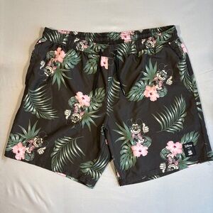 Neff Disney Mickey Mouse Men's Drawstring Swim Trunks Tropical Black Size XL